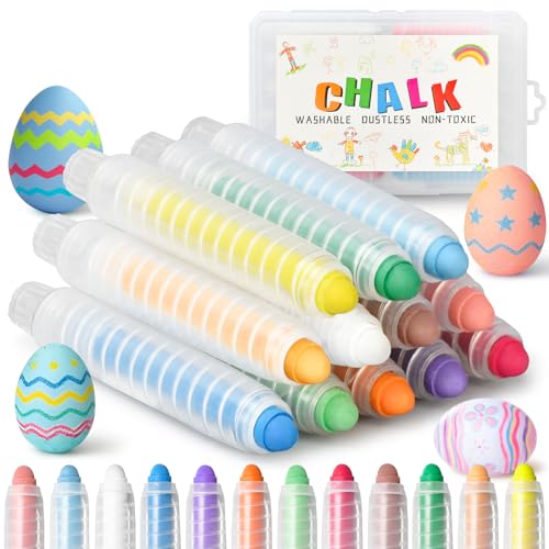 Dustless Chalk for Kids Toddlers - Colored Sidewalk Chalk with Holder 12 Pcs Non-Toxic Washable Outdoor Toddlers 1-3 Toys Gifts for Girls Boys Teens Drawing Art Supplies Art Crafts 4-8 8-12 10-12