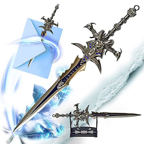 Abrecartas Frostmourne de World of Warcraft en forma de espada con base, 22,5 cm, accesorio para hogar y oficina, regalo y mercancía para fanáticos y coleccionistas
