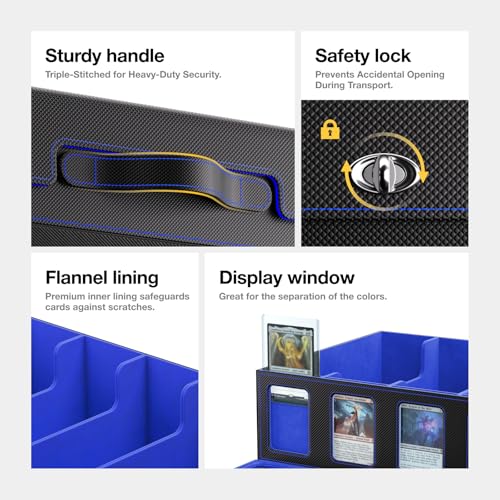 Image of 3900+ Trading Card Storage Box with Handle and Lock, Black Blue | Commander Display Window, 5-Row MTG Card Case, Secure Mechanical Lock, Portable Handle for Easy Transport, Top Loaders