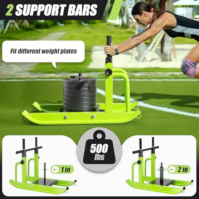 Weight Sled Adjustable Height - Weight Training Pull Sled Gym Equipment for Fitness Strength & Speed Training