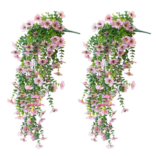 VDVST Artificial Hanging Flowers for Outdoors, 2 Pcs UV Resistant Artificial Outdoor Flowers, Not-Fading Fake Hanging Plant for Outdoor Planters for Home Garden Porch Yard Decor