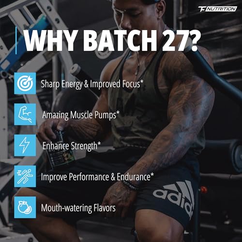 Image of TC Nutrition Batch 27 Pre Workout Powder - 8g Citrulline, 3.5g Beta Alanine, 2.5g Betaine, 325mg Caffeine | Instant Energy, Focus, Pumps, & Strength | Nitric Oxide Booster 20 sv (Blue Slushie)