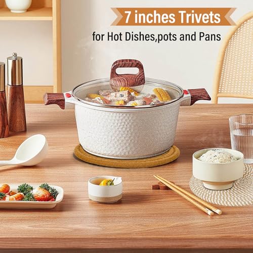 Image of Tidponra Trivet Mats Set for Hot Dishes, 5 Heat Resistant Pot Holders for Kitchen, Home Essentials, Anti Stain Hot Pads for Hot pots and Pans, Fall Decorations for Home, 7 Inches(Brown)