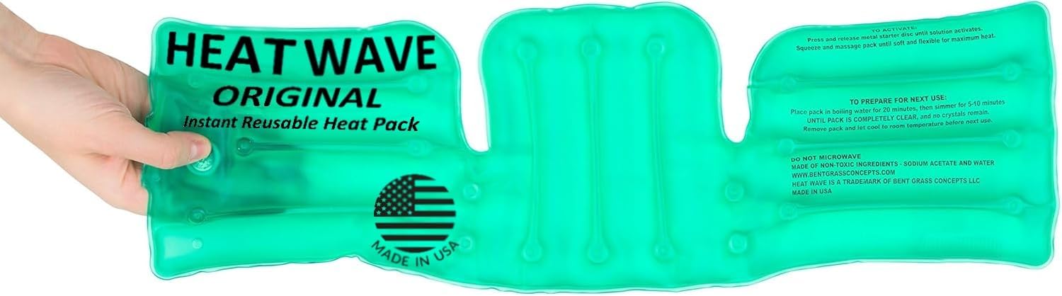Heat Wave Instant Reusable Heat Packs - Universal Back/Shoulder/Neck Wrap (15.25 x 45.75 cm 6 x 18 inches) - Premium Quality - Medical Grade - Made in USA (not China)