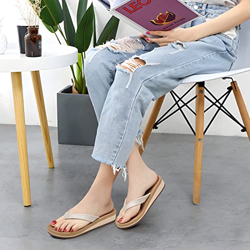 Image of COFACE Flip Flops for Women With Comfortable Arch Support Ladies Fashion Platform Thong Sandals Soft Yoga Mat Sole For Beach /Indoor Outdoor