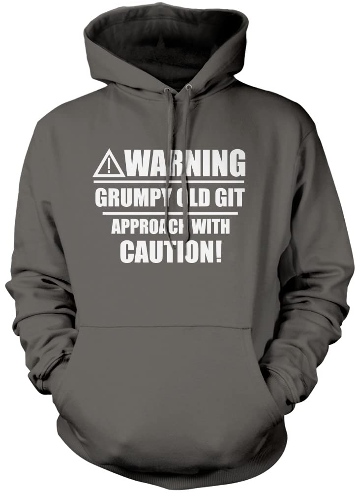 Hotscamp Boys Heather Grey Warning Grumpy Old Git Unisex Hoodie - Grey Large