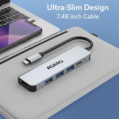 Image of AGARO 5-in-1 Type-C Multi-Port Hub, 4K@30Hz USB-C to HDMI Adapter, 85W PD Charging, 3x USB-A & USB-C 3.0 Data Ports, Compatible with Type-C Devices