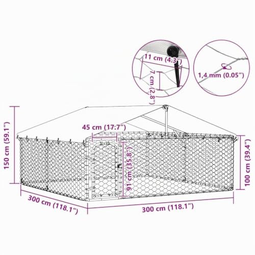 vidaXL Outdoor Hundezwinger Dach 300x300x150cm Hundekäfig Hundehaus Hundehütte