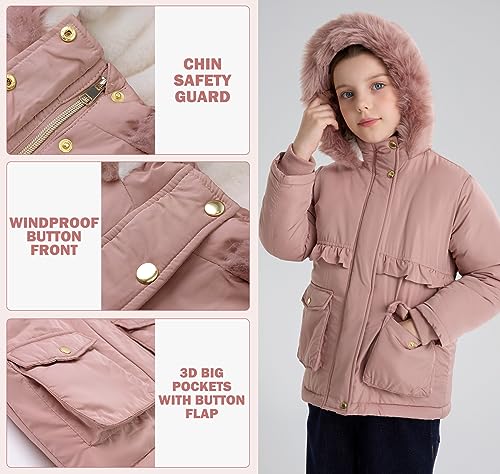 Image of SOLOCOTE Toddlers and Girls Winter Coat Water-Resistant Faux Fur Hood Sherpa Lining Elastic Cuffs with Pockets for Kids