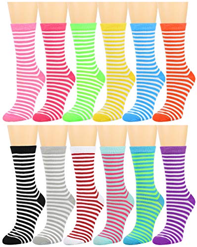 Image of Falari 12 Pairs Women's Cotton Crew Socks Assorted Colors