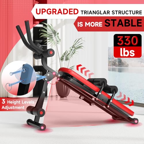 Bigzzia Adjustable Ab Exercise Bench, 12.6kg, Full Body Exercise Equipment with LCD Monitor, 330lbs Capacity, Flat Adjustment, Polyurethane Foam, Alloy Steel Frame, Foldable for Storage