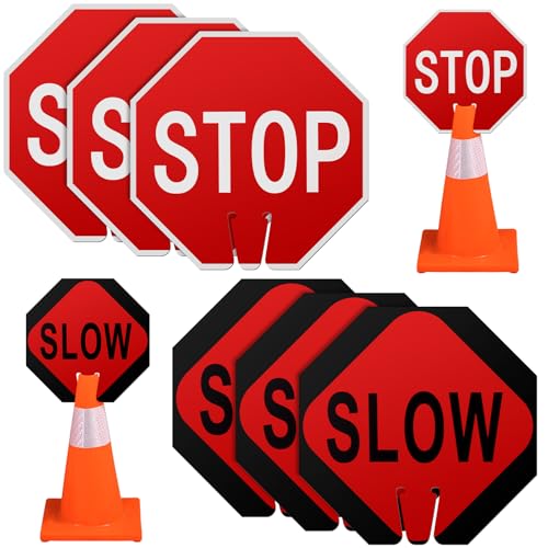 Geetery 6 Pcs Stop Slow Traffic Signs 12 x 12 Inch Double Sided Road Safety Sign, Weatherproof PVC Stop Sign for Construction Sites Parking Lots Driveways Traffic Control