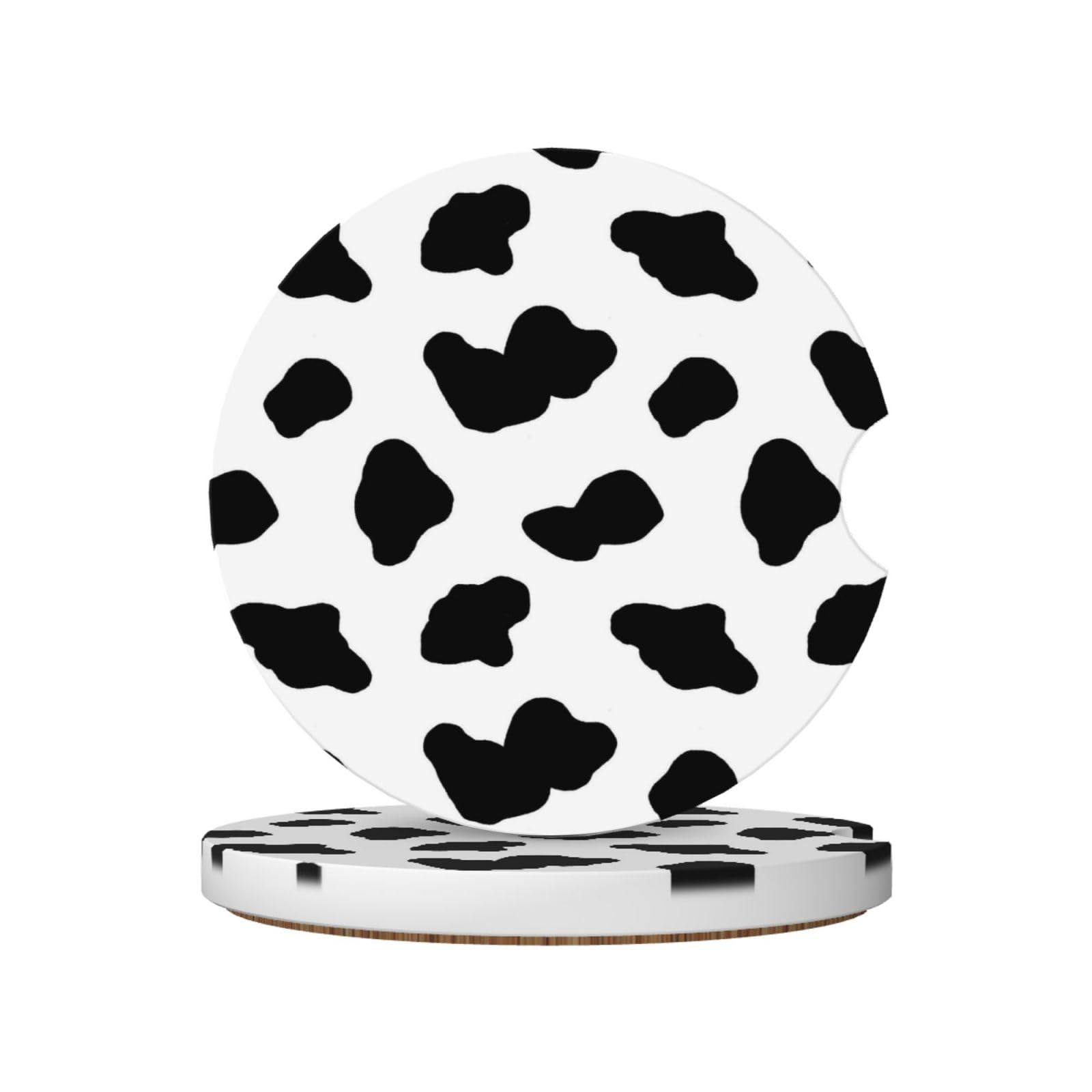 Cow Texture Pattern, Car Cup Holder Coasters 2 Pack, Absorbent Ceramic Car Coasters with Non Slip Cork Base