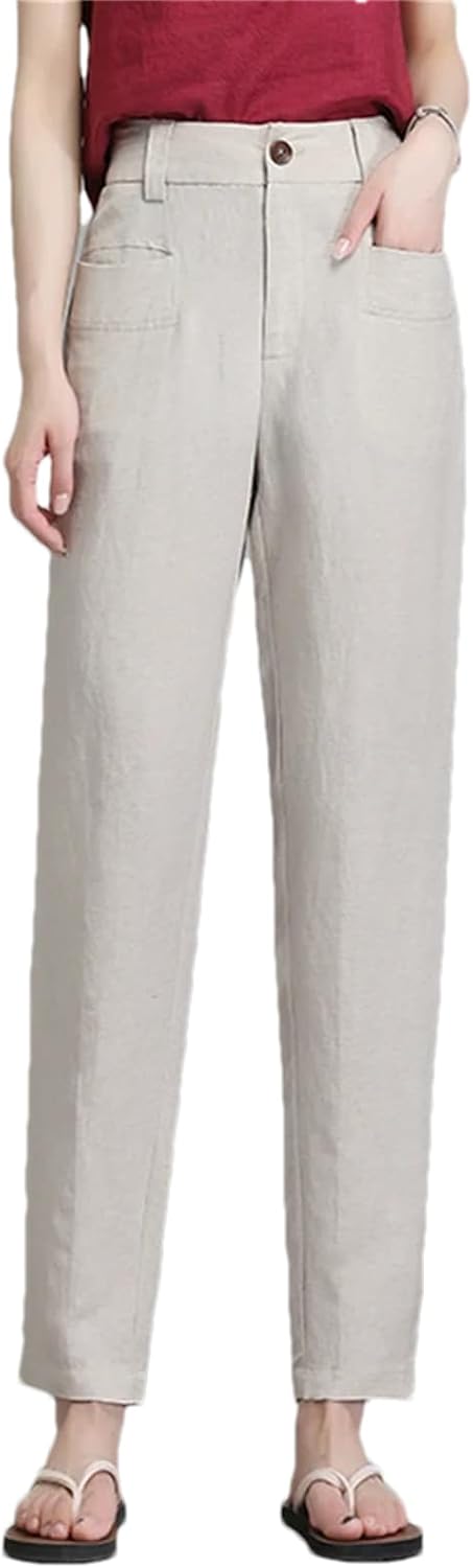 Women's Summer Thin Business Work Cotton Pants Casual Straight Suit Pant with Pockets