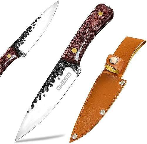 Omesio Fixed Blade Knife - 5Cr13MoV Full Tang Outdoor Bushcraft Knife with Wooden Handle & Sheath | Ideal for Camping, Hiking, Hunting, Survival & Daily Use