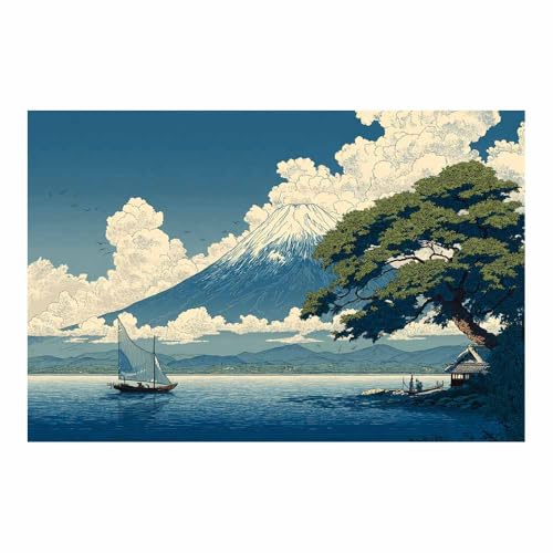 Pintura paisaje de la orilla del lago contemporánea HUYEEI azul 40x60cm sin marco para pared