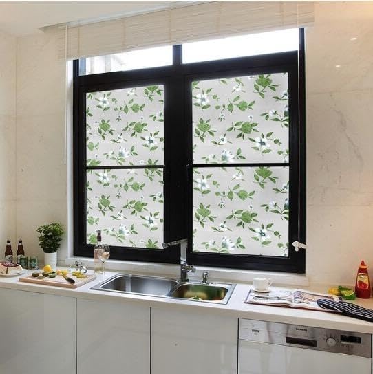 Image of SUNBIRD Frosted Glass Window Film Decorative Non-Adhesive Bathroom Privacy Stained Glass Window Sticker for Home and Office, (24in x 5 ft, Jasmine White)