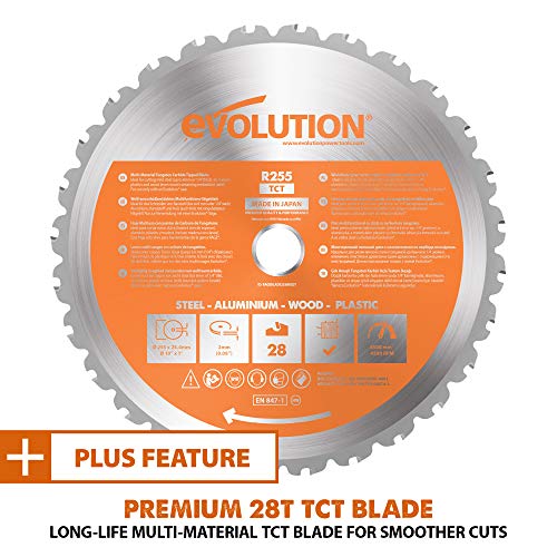 Evolution Power Tools R255SMSDB+ 15 Amp 10 in. Premium Dual Bevel Sliding Miter Saw w/Laser and Multi-Material Cutting Blade