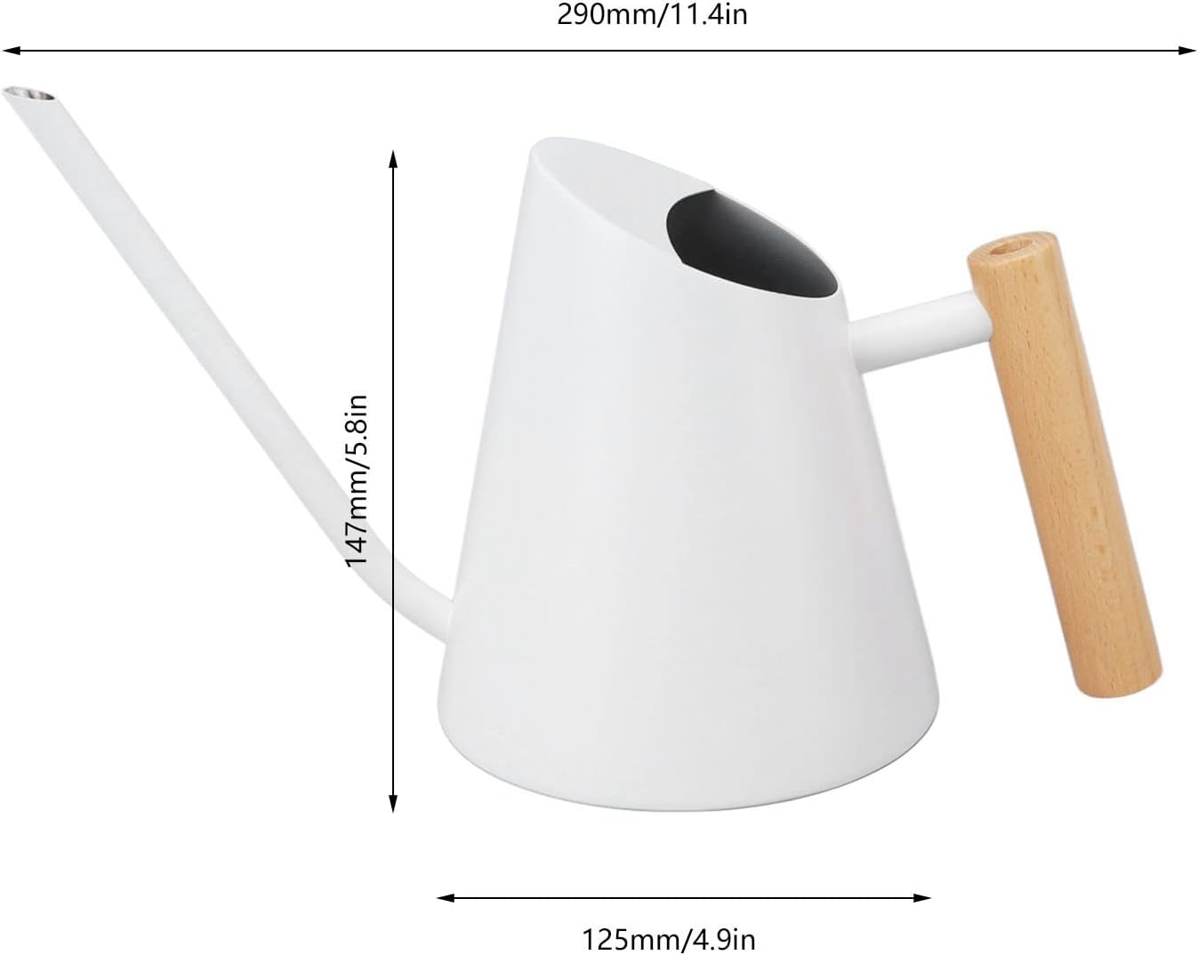 Sturdy Stainless Steel Watering Can with Long Spout and Wooden Handle, Elegant and Practical for Garden Bonsai Indoor Outdoor Use, Rustproof and Wear Resistant (White)