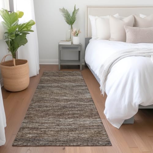 Addison Rugs Mayfield AMF32 ブラウン 2'7.6 cm x 7'15.2 cm 屋内 プレミアム 洗濯機洗い可能 ランナー ラグ シルキー ソフト お手入れ簡単 抜けない 寝室 リビング ダイニング キッチン パティオラグ