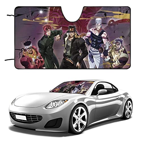 カーサンシェード ジョジョの奇妙な冒険 サンシェード 車 フロント 車用サンシェード 日焼け対策 折りたたみ UVカット 遮光 断熱 目隠し 吸盤式 取り付け簡単 かわいい おしゃれ 車フロントガラス用 車内用品 (アルミホイル) 130x70cm/140