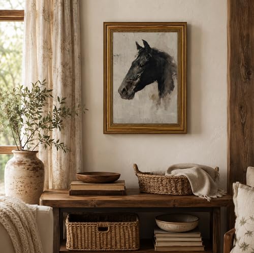 Image of NALEPS Vintage Black Horse Framed Wall Art, Horse Pictures Wall Decor,9x11 | Vintage Gold Framed Wall Art, Horse Print Artwork, Black Horse Picture for Bedroom Living Room Home Decoration