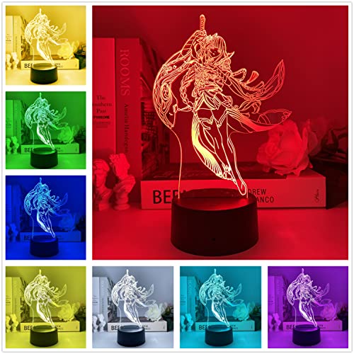 BUOE - Genshin Impact Raiden Shogun - Lampe LED - Pour chambre d'enfant, décoration, cadeau d'anniversaire, veilleuse, télécommande pour les personnages de jeu