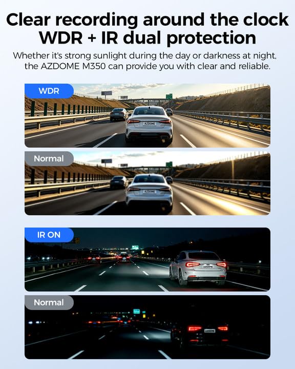 Image of AZDOME M350 4 Channel 360 Full View Dash Cam Front 2.5K,1080P Rear Left Right Camera for Cars, IR Night Vision Built-in GPS with Find My Voice Control, 5G WiFi,Supercapacitor,24 /7 Recording,