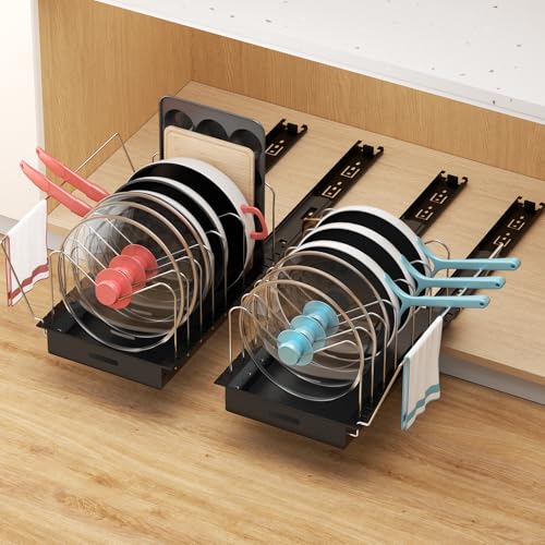 Golener 2 Packs Pots and Pans Organizer Under Cabinet, No Drill Slide-Out Pan...