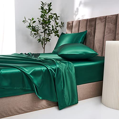Drap-housse satin vert 160x200 de qualité supérieure soyeuse - 3