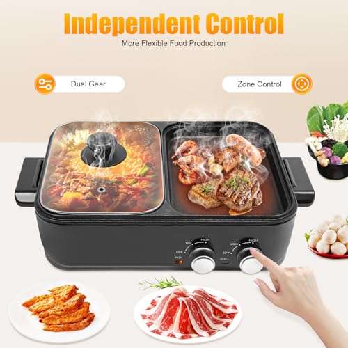 Electric Hot Pot with BBQ Grill - 2 In 1 Multifunctional Nonstick Shabu Featuring Separate Dual Temperature Control, 1200-1500W, 220V - Image 4