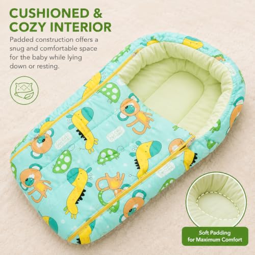 Image of Safe-O-Kid Baby Sleeping & Carry Nest (0-6 Months) | Cotton Fabric, Zipper Closure, Travel-Friendly Baby Bed, Foldable Bedding for Newborns, Green