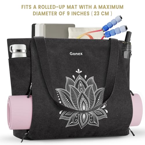 Gonex Yoga Mat Bag, Large Yoga Tote Bag with Multi Pockets for Women Men, Canvas Yoga Mat Carrier Fits Yoga Blocks & Accessories, Full Zipper Easy Access for Pilates, Gym, Travel, Black, Extra Large by Gonex - Image 2