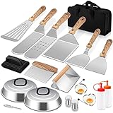 Joyfair 19Pcs Griddle Accessories Kit, Flat Top Grill BBQ Turners with Melting Domes, For Outdoor Camping Teppanyaki, Include Basting Cover, Burger Press, Stainless Steel Spatulas, Scarpers, Carry Bag