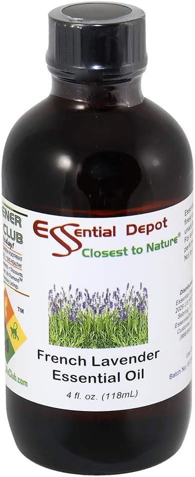 Essential Depot French Lavender Essential Oil - GC/MS Tested - Skin Safe - Supplied in 4 oz. Amber Glass Bottle with Black Phenolic Cone Lined and Safety Sealed Cap
