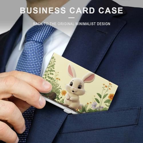 Premium Aluminum Business Card Case Cute Bunny Printed for Men & Women - Slim Metal Credit Card Holder with Polished Silver Gray Finish, Pocket-Sized Name Card Wallet3