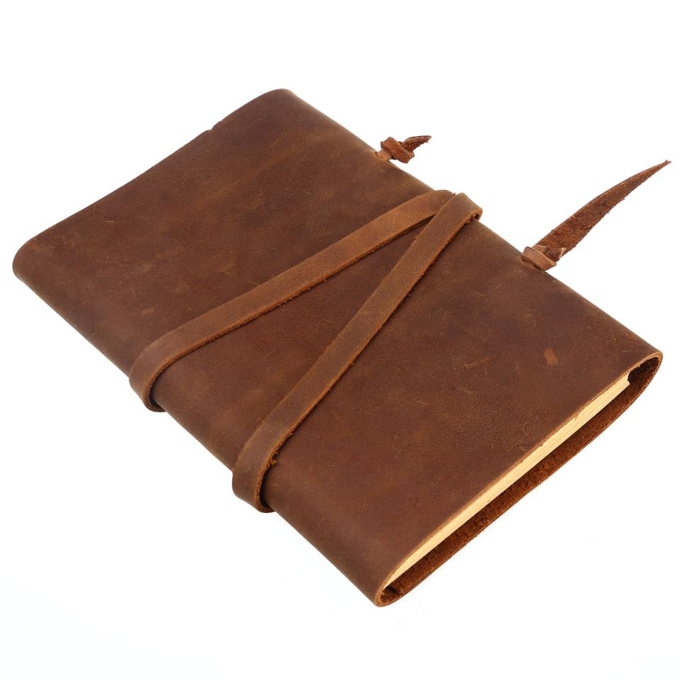 TEHAUX Vintage Leather Journal Notebook with Handmade Binding Rope Thick Large Pages for Writing Brown Leather Diary Journal for Gift and Personal Use 7.08X4.92X0.98In      Unknown Binding
