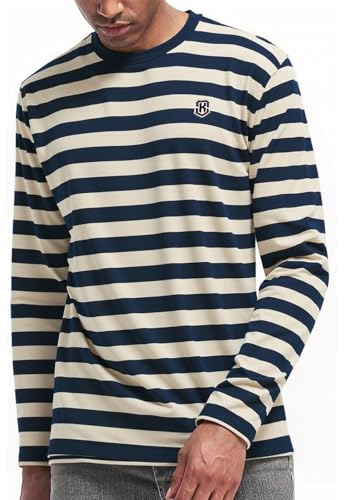 Image of KESIHAN Men's Casual Striped Shirts Crewneck Long Sleeve Basic T-Shirt Basic Daily Work Stripe Tee Tops