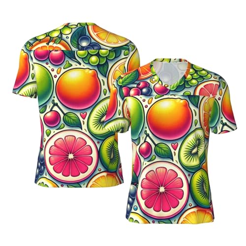 Stylish Athletic Sports Jersey Lemons-Cherries-Grapes-Fruit Men's Rugby Jersey Medium