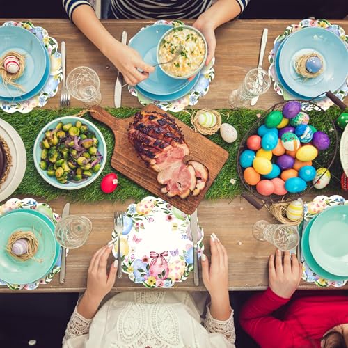 Set de table jetable papier 34 cm avec lapins et œufs colorés - 6