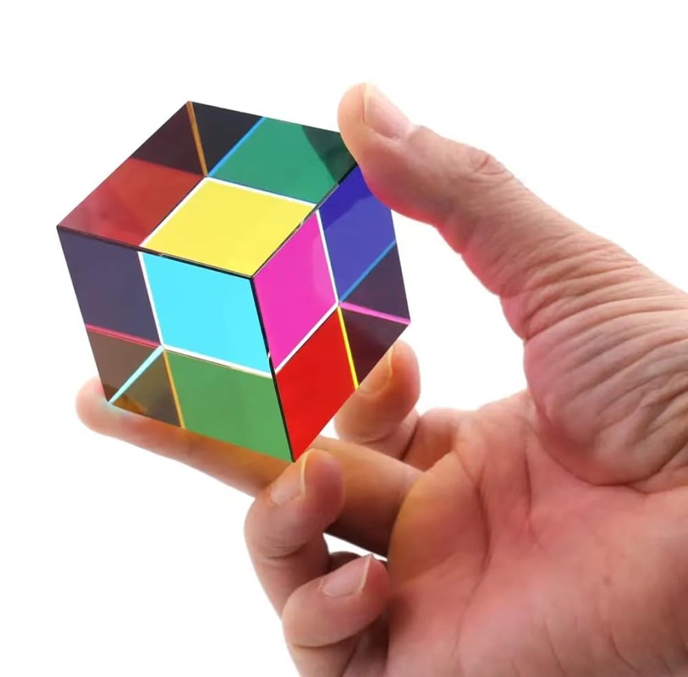 BLUEZY Farbwürfel Mixing Color Cube 50mm Glas Prisma Spezial Würfel RGB Dispersion Prisma Prisma Kristall Würfel für Prisma Licht wechselnde Würfel für Spielzeug, Science Learning Cube 5 * 5cm