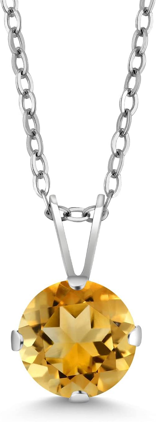 Gem Stone King 7MM Round Gemstone Birthstone Pendant Necklace For Women | 925 Sterling Silver | With 18 Inch Silver Chain | Fine Jewelry Gifts for Her Mom Women Wife