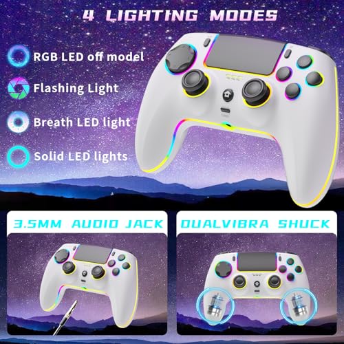 Image of SZDILONG Wireless Controller with 7 Colors RGB Light for PS5 Pro /Slim,MAC,iOS,Steam,PC Windows /Android 10 and Above,Support Hall Sticks /Turbo /Programmable /Dual Vibration, with 3.5mm Audio Jack, White