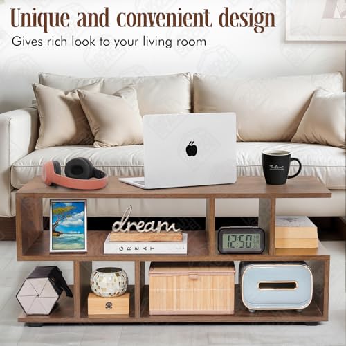 Image of ABOUT SPACE Wooden Coffee Table - Sofa Centre Tea Poyee Table with Storage - Space Saving Portable Furniture for Living Room, Bed Room, Office (Walnut - L 90 x B 40 x H 40 cm)