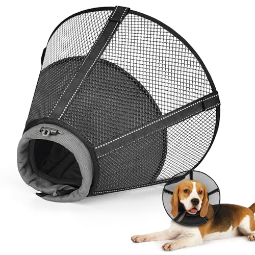 Joypig Dog Cone Collar After Surgery to Stop Licking: Soft Mesh Recovery Collar with Detachable Pad, Elizabeth Cone Alternative for Large Medium, Small Dogs, Normal Eating and Drinking (L)