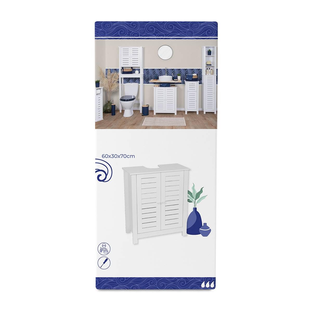 Tendance - Meuble sous Lavabo MDF 2 Portes/1 Etagère Intérieure - Santorin - Salle de Bain - Meubles Salle de Bain