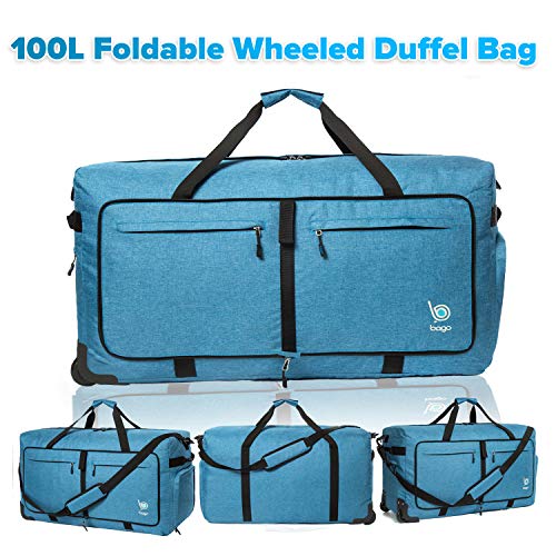 Wheeled Duffle Bag Luggage - 100L Large Rolling Duffel Bag 30 inch Folding Duffle Bag For Travel - Packable Duffle Bag With Rollers (Snow Blue)