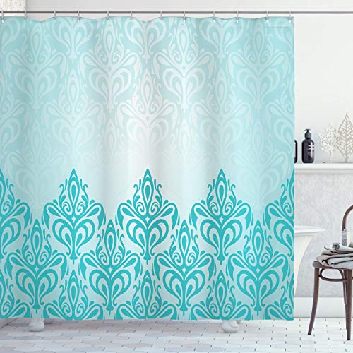ABAKUHAUS Turquoise Shower Curtain, Retro Style Medieval European Victorian Gradient Royal Pale Patterns Artwork Print