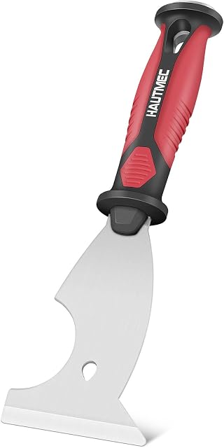 HAUTMEC Professional 7-in-1 Painter's Tool 3-Inch 75mm, Ergo Handheld Chisel Scraper and Stripper, Heavy Duty Stainless Steel Blade and Hammer End, Multi-Tool for Wood, Wallpaper Grout HT0049-PT