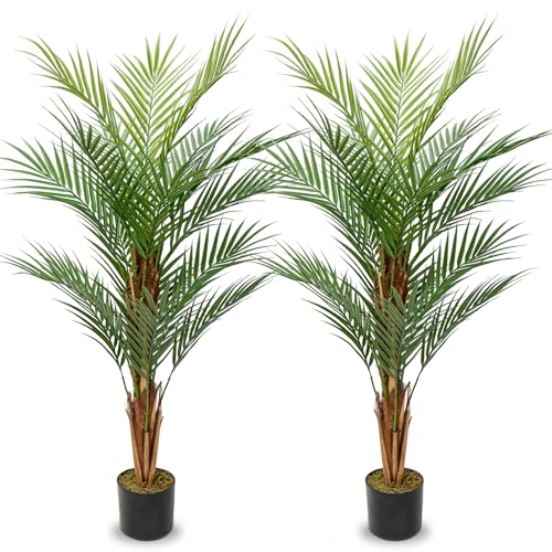 Juego de 2 plantas artificiales de 120 cm, palmera de areca, planta artificial, palmera, grande, en maceta, árbol artificial con 12 troncos para interior y exterior, decoración moderna, baño, salón,